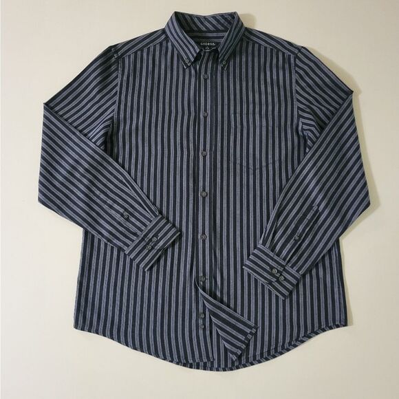 George Other - George Men's Black Stripe Long Sleeve Button-Down Dress Shirt